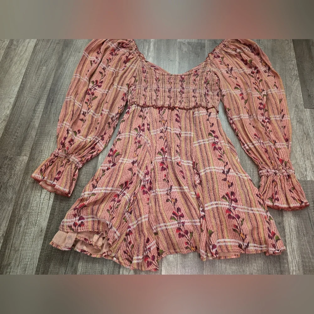 Free People Rust-Peach Floral Long Sleeve Mini Dress - Picture 11 of 15